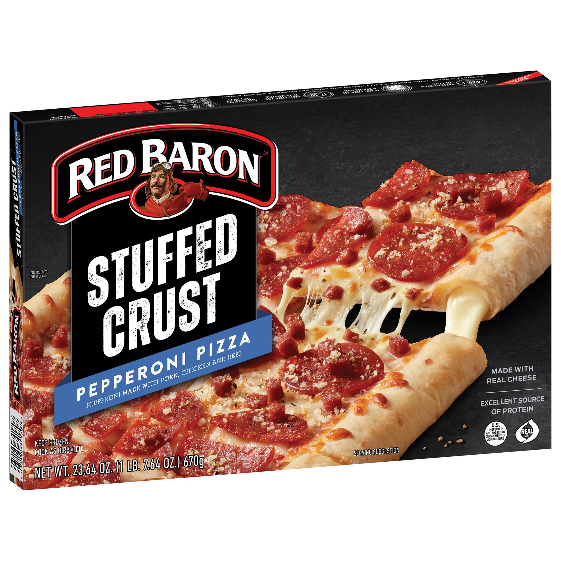 slide 5 of 5, Red Baron Stuffed Crust Pepperoni Pizza 23.64 oz, 1.48 lb