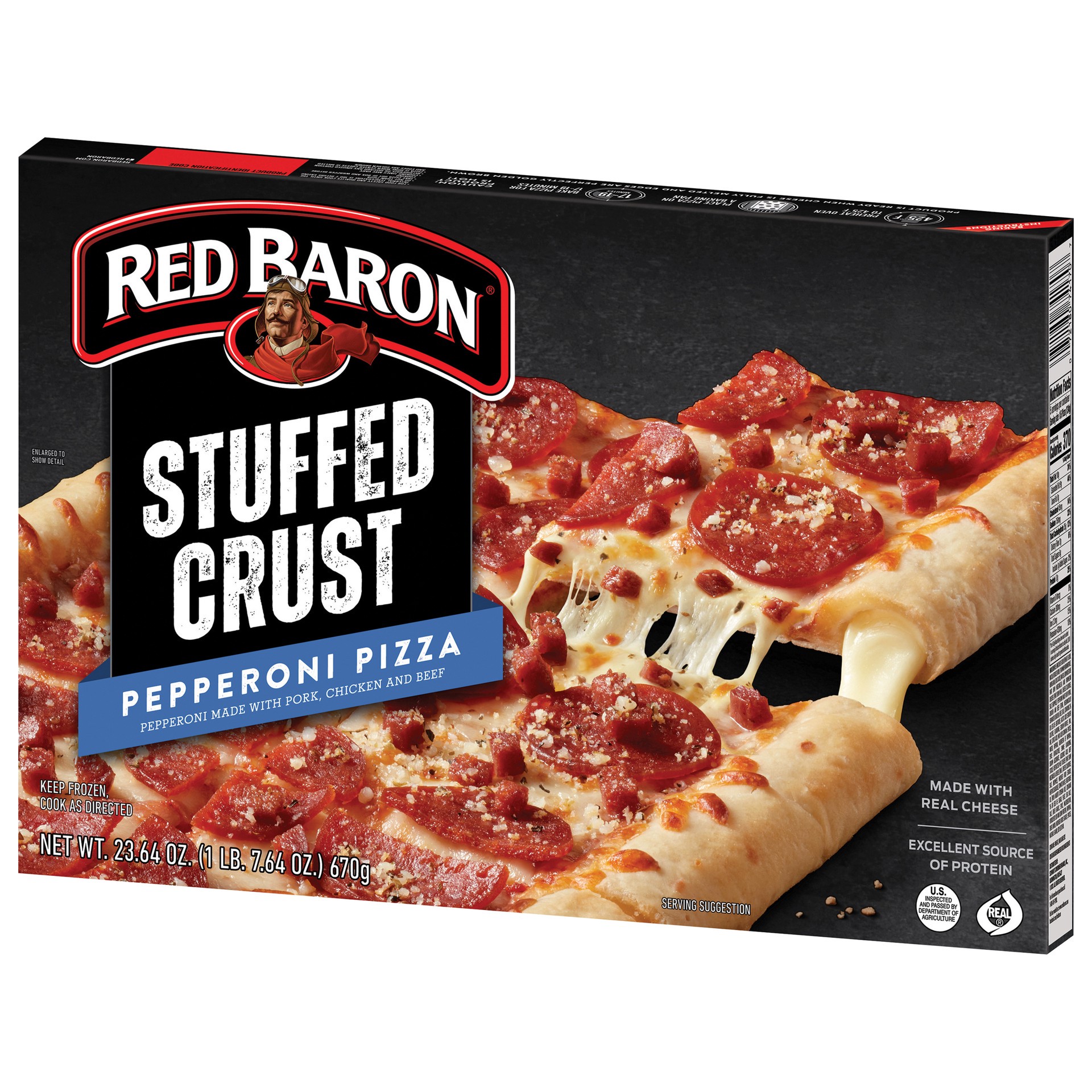 slide 3 of 5, Red Baron Stuffed Crust Pepperoni Pizza 23.64 oz, 1.48 lb