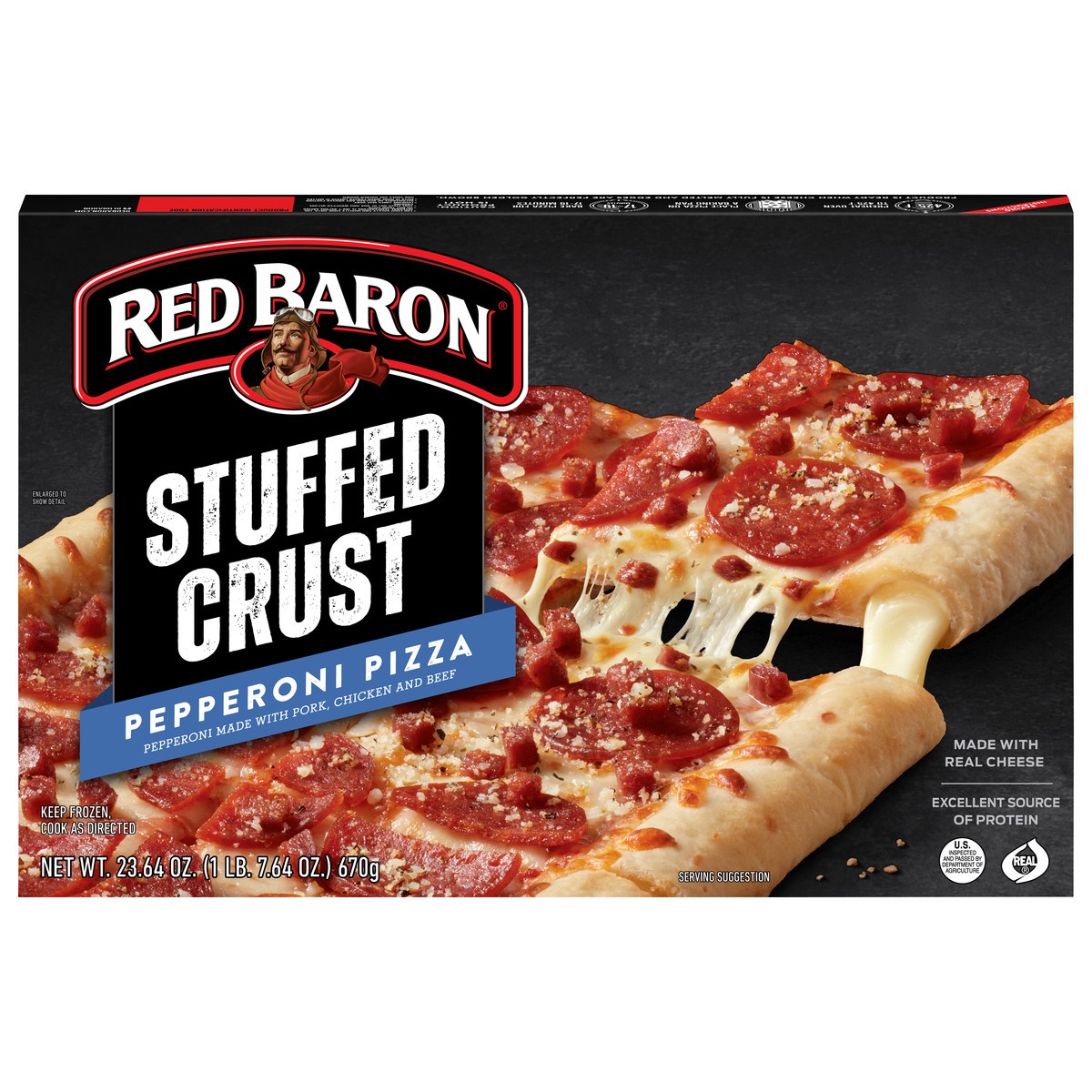 slide 1 of 5, Red Baron Stuffed Crust Pepperoni Pizza 23.64 oz, 1.48 lb