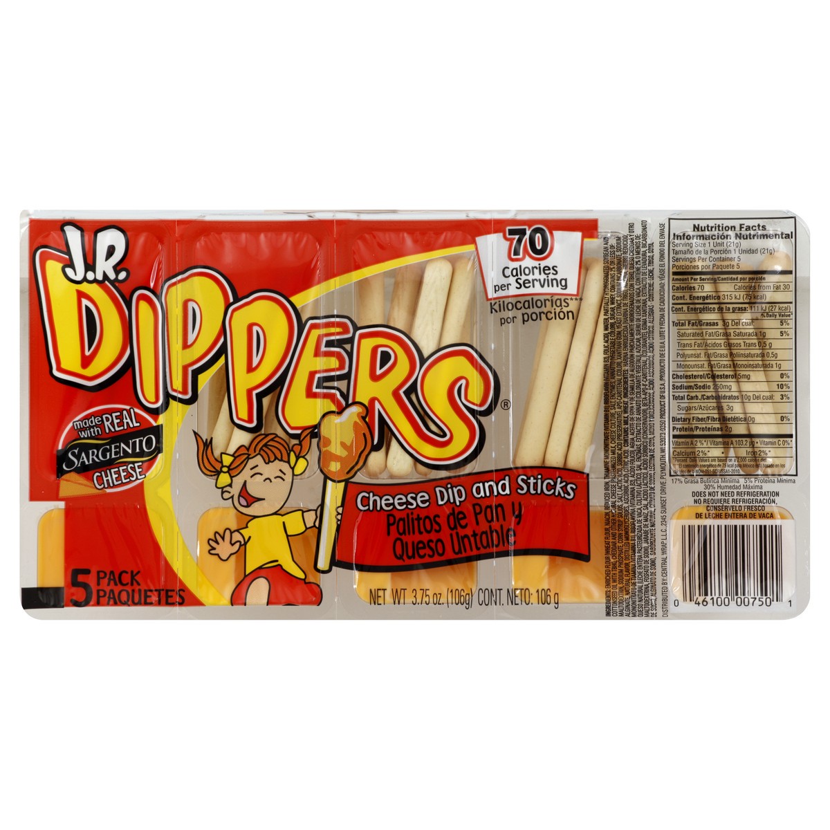 slide 5 of 5, J.R. Dippers Cheese Dip and Sticks 5 ea, 5 ct