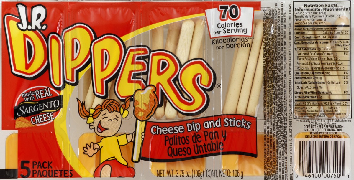slide 1 of 5, J.R. Dippers Cheese Dip and Sticks 5 ea, 5 ct