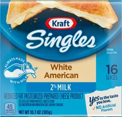 Kraft Singles 2% White American Pasteurized Prepared Cheese Product Slices, 16 ct Pack