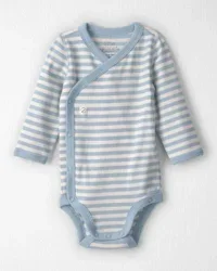 Littleplanet Baby Organic Cotton Wrap Bodysuit in Stripes Blue Stripes NB