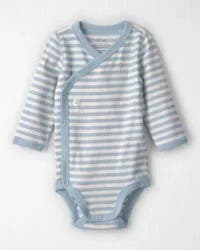 Littleplanet Baby Organic Cotton Wrap Bodysuit in Stripes Blue Stripes NB