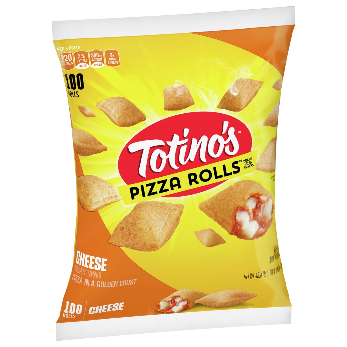 slide 9 of 9, Totino's Pizza Rolls, Cheese Flavored, Frozen Snacks, 48.85 oz, 100 ct, 100 ct