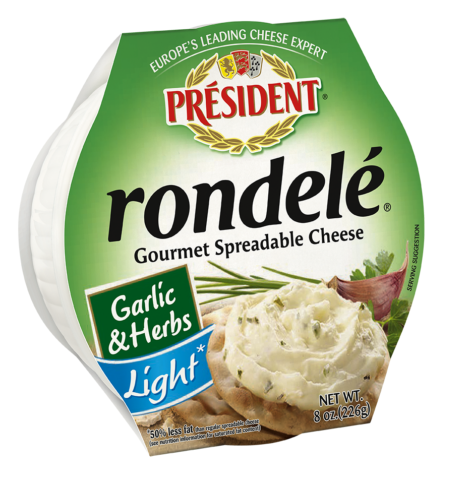 slide 1 of 1, President Rondele Gourmet Spreadable Cheese Garlic Herbs Light, 8 oz