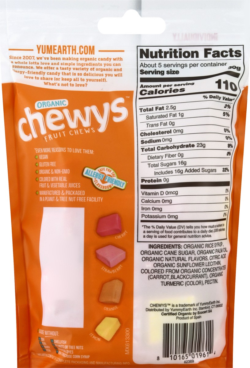 slide 3 of 9, YumEarth Chewys Organic Lemon Orange Strawberry Cherry Fruit Chews 5 oz, 1 ct