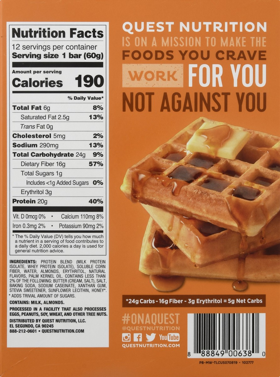slide 2 of 13, Quest Maple Waffle Flavor Protein Bar 12 ea, 12 ct