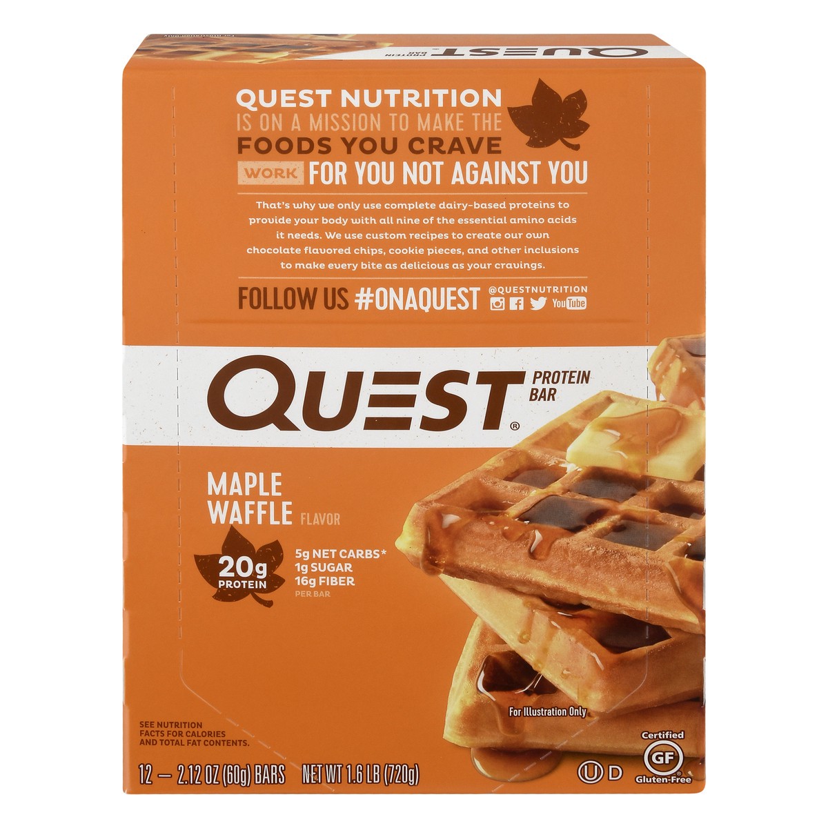 slide 1 of 13, Quest Maple Waffle Flavor Protein Bar 12 ea, 12 ct