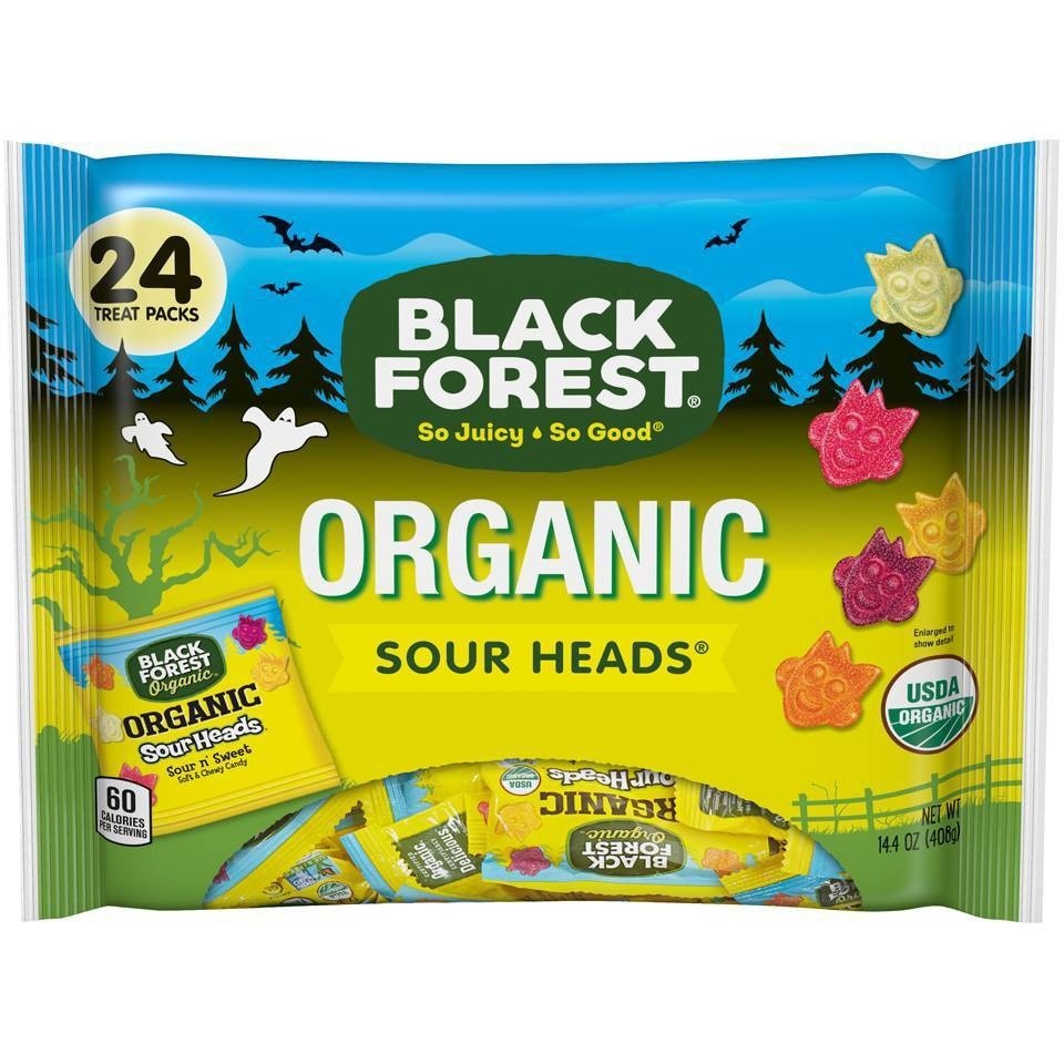 slide 1 of 8, Black Forest Organic Halloween Little Monsters Sour Heads, 24 ct