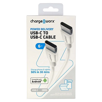 slide 1 of 1, Chargeworx White Fast Charge USB-C Cable, 6 ft