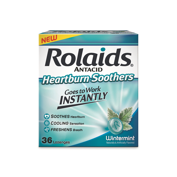 slide 1 of 1, Rolaids Heartburn Soothers Cool Relief Wintermint Carton, 36 ct