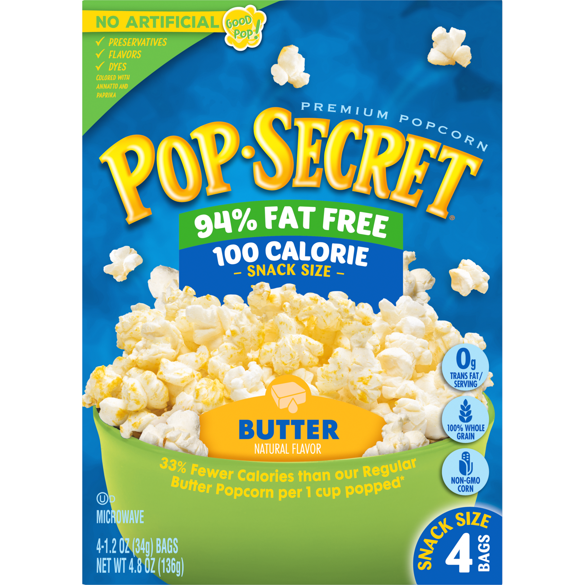 slide 4 of 5, Pop-Secret Snack Size Premium Butter Popcorn Snack Size 4 ea, 4 ct