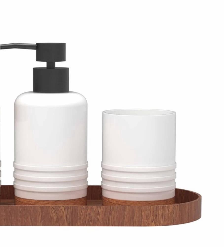 slide 1 of 1, VCNY Home Ceramic Boxed Accessory Set - White/Wood, 1 ct