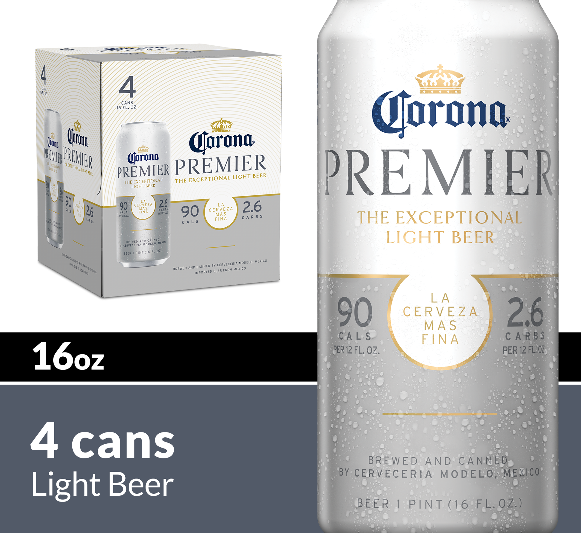 slide 3 of 10, Corona Premier Mexican Lager Light Beer, 4 pk 16 fl oz Cans, 4.0% ABV, 4 ct