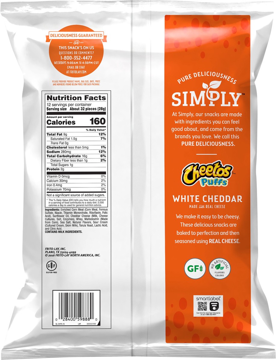 slide 3 of 6, Cheetos Simply Puffs White Cheddar Cheese Party Size Snacks, 12 oz