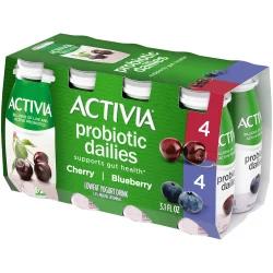 Activia Probiotic Dailies Blueberry and Cherry Low Fat, Probiotic Yogurt Drinks, 3.1 FL OZ, 8 Ct