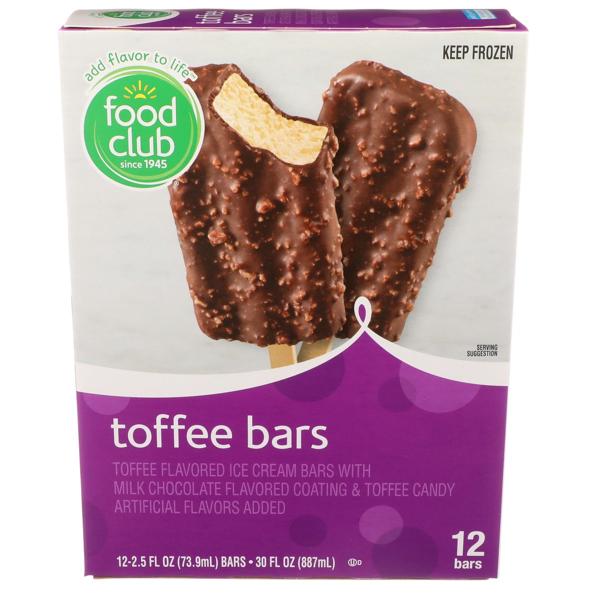 slide 1 of 9, Food Club Toffee Flavored Ice Cream Bars With Milk Chocolate Flavored Coating & Toffee Candy, 12 ct