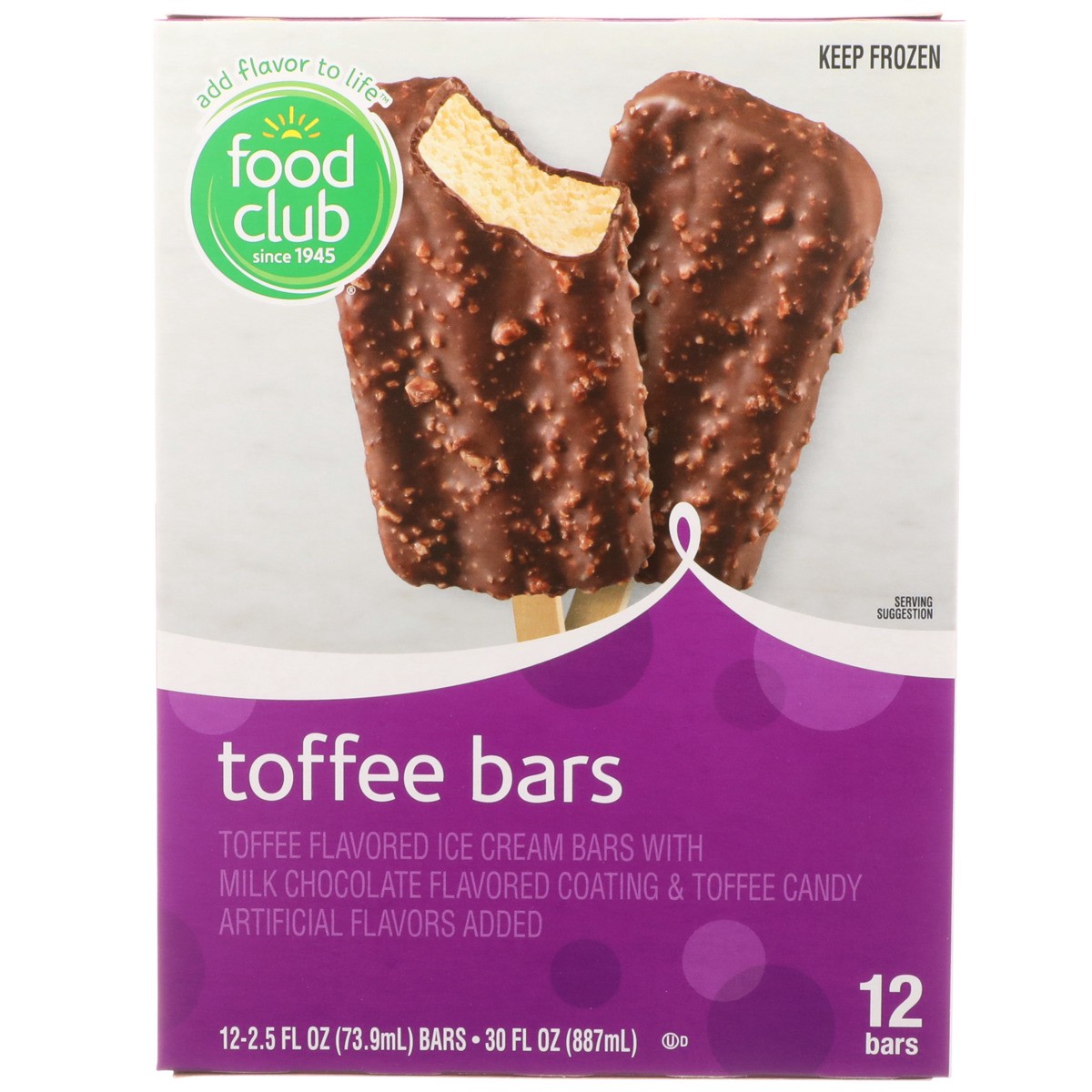 slide 8 of 9, Food Club Toffee Flavored Ice Cream Bars With Milk Chocolate Flavored Coating & Toffee Candy, 12 ct