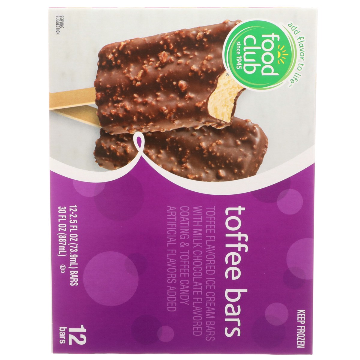 slide 9 of 9, Food Club Toffee Flavored Ice Cream Bars With Milk Chocolate Flavored Coating & Toffee Candy, 12 ct