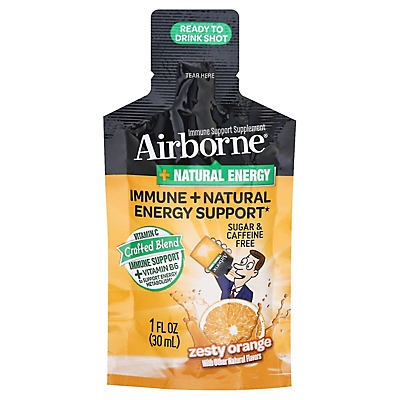 slide 1 of 1, Airborne Immune + Natural Energy Support Shot Zesty Orange, 1 oz