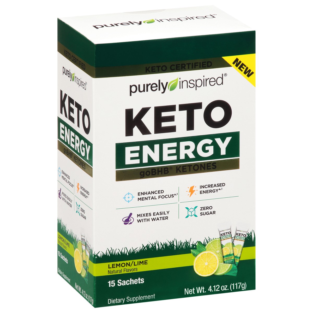 slide 8 of 9, Purely Inspired Keto Energy Lemon Lime Ketones, 15 ct