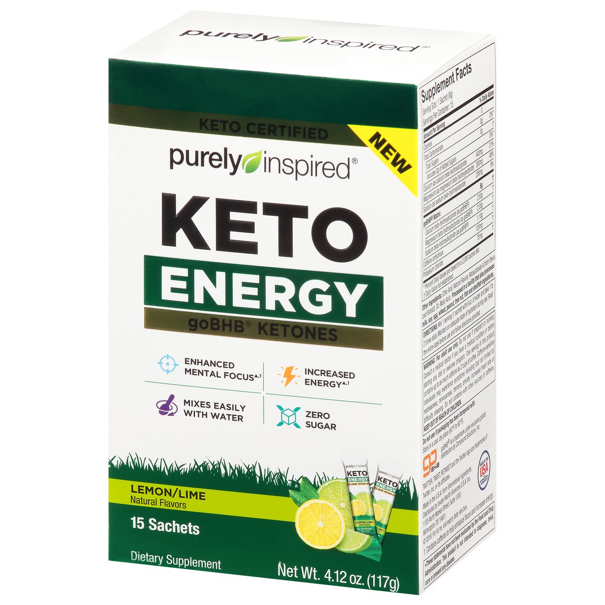 slide 3 of 9, Purely Inspired Keto Energy Lemon Lime Ketones, 15 ct