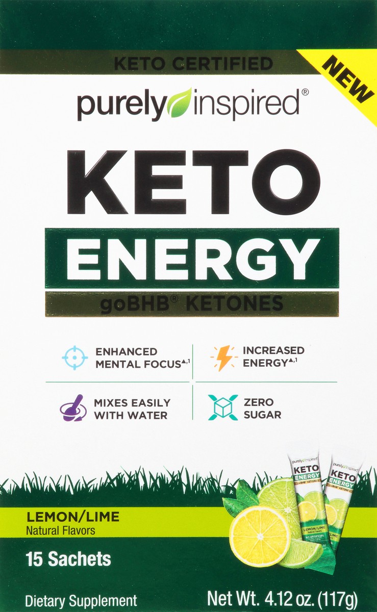 slide 2 of 9, Purely Inspired Keto Energy Lemon Lime Ketones, 15 ct