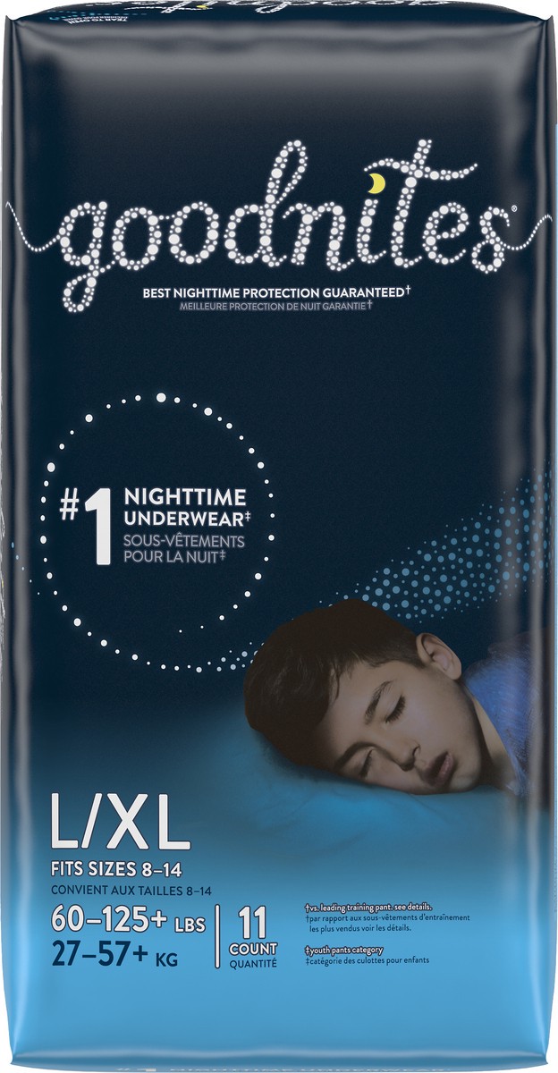 slide 1 of 9, GoodNites Nighttime Boys L/XL (60-125+ lbs) Underwear 11 ea, 11 ct