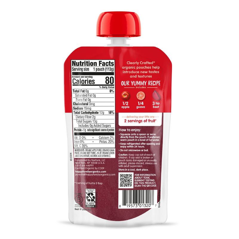 slide 2 of 9, Happy Baby Organics Clearly Crafted Stage 2 Apples, Guavas & Beets - 4oz, 4 oz