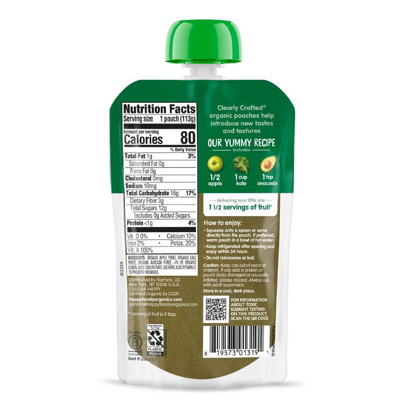 slide 2 of 9, Happy Baby Organics Clearly Crafted Stage 2 Apples, Kale & Avocados - 4oz, 4 oz