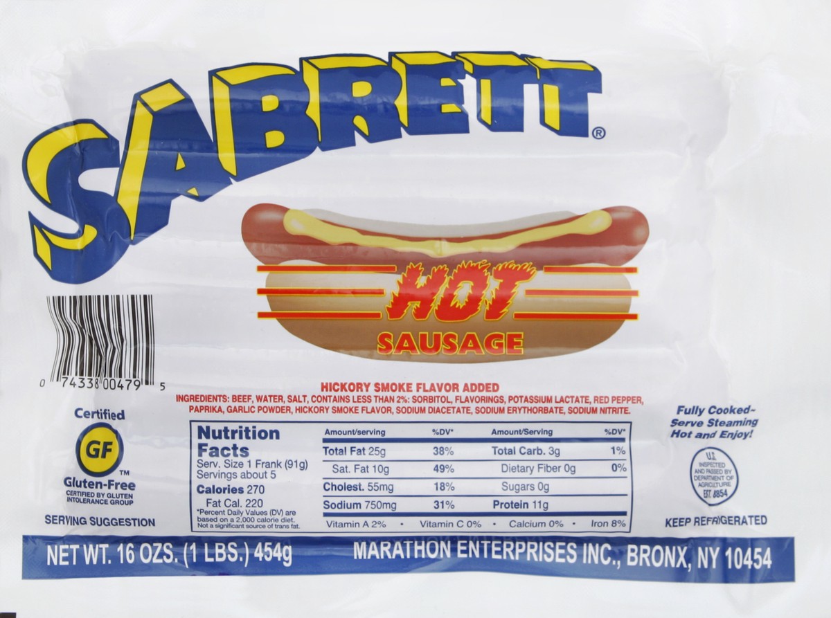 slide 5 of 5, Sabrett Hot Sausage, 16 oz
