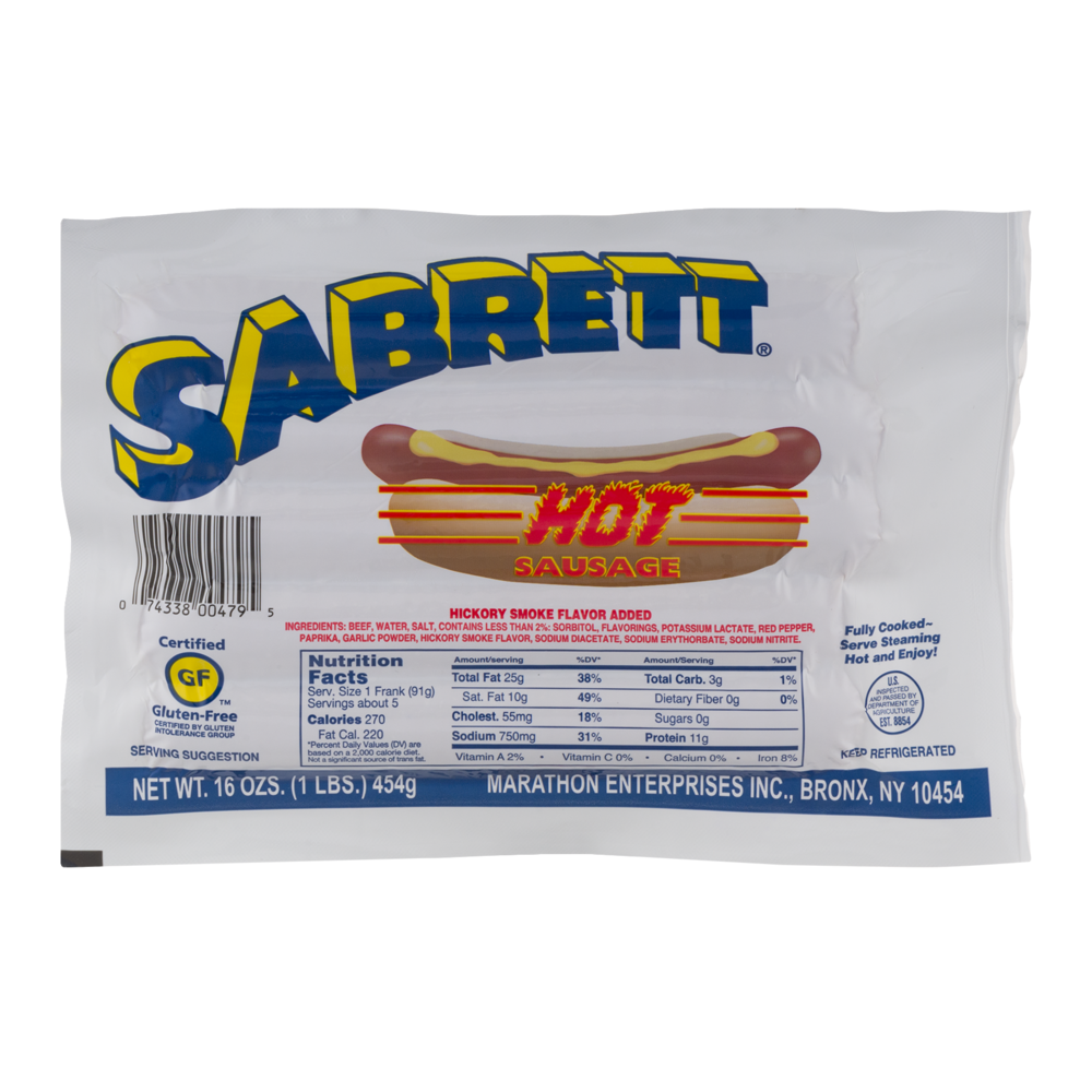 slide 1 of 5, Sabrett Hot Sausage, 16 oz