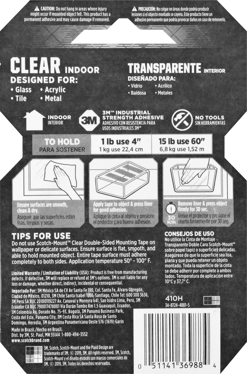 slide 8 of 9, Scotch Mount Clear Double-Sided Mountaing Tape 1 ea, 1 ct