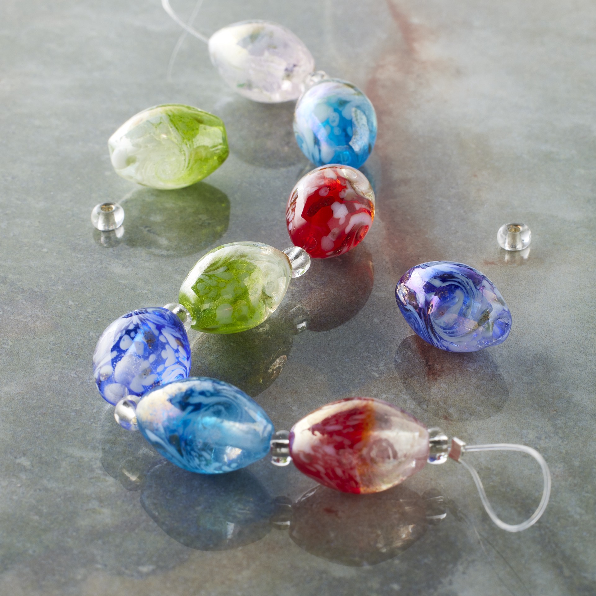 slide 2 of 3, Multicolor Lampwork Glass Marbled Beads By Bead Landing, 14mm x 10mm