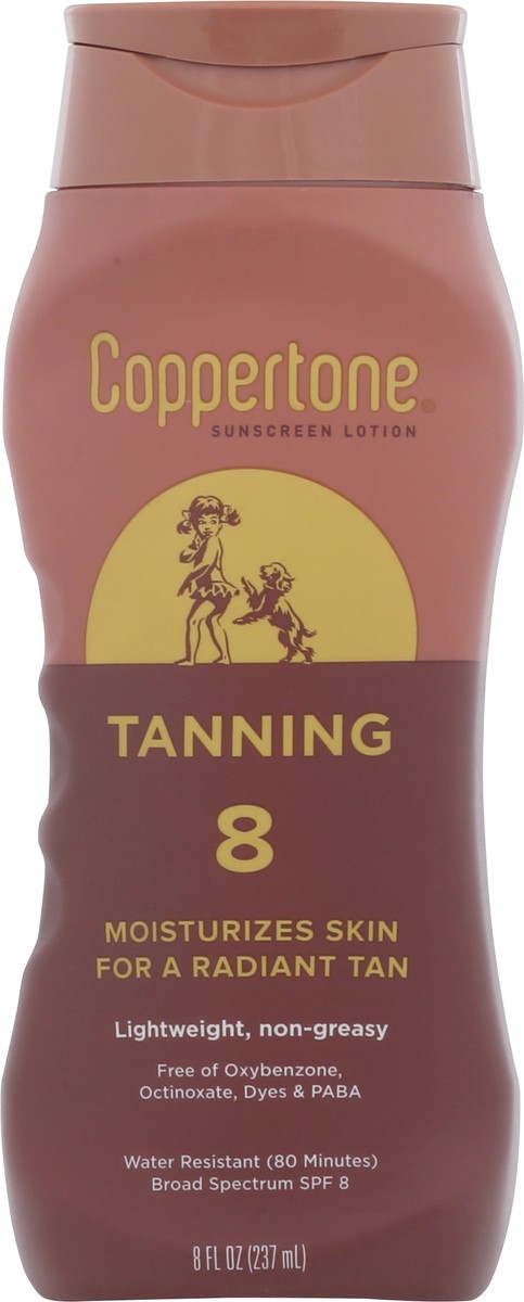 slide 8 of 12, Coppertone Tanning Sunscreen SPF 8 Lotion, 8 oz, 8 fl oz