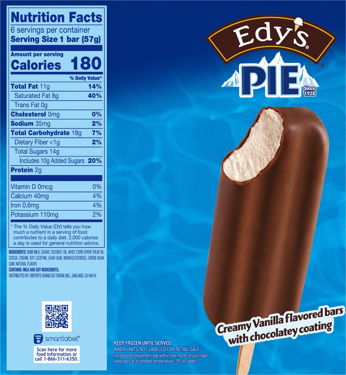 slide 11 of 13, Edy's Pie Creamy Vanilla Frozen Dairy Dessert Bars 6 Ct, 6 ct