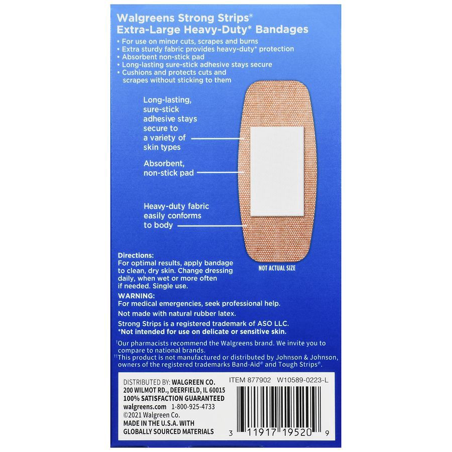 slide 2 of 5, Walgreens Strong Strips Extra Large Heavy-Duty Bandages, 10 ct