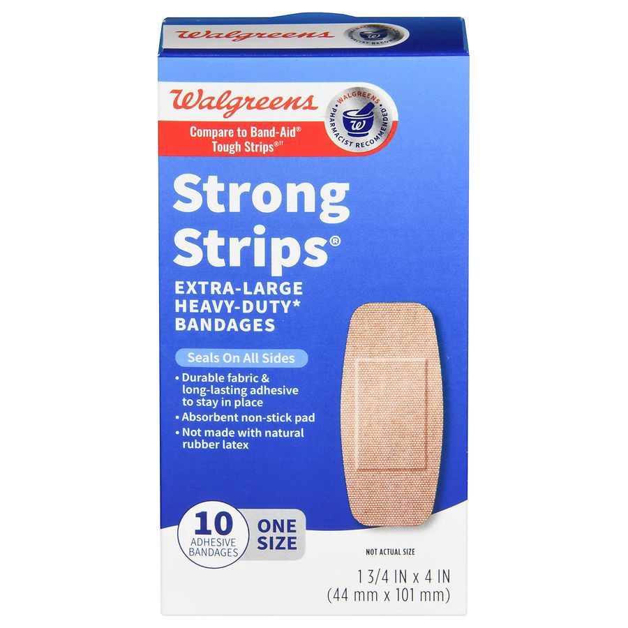 slide 1 of 5, Walgreens Strong Strips Extra Large Heavy-Duty Bandages, 10 ct
