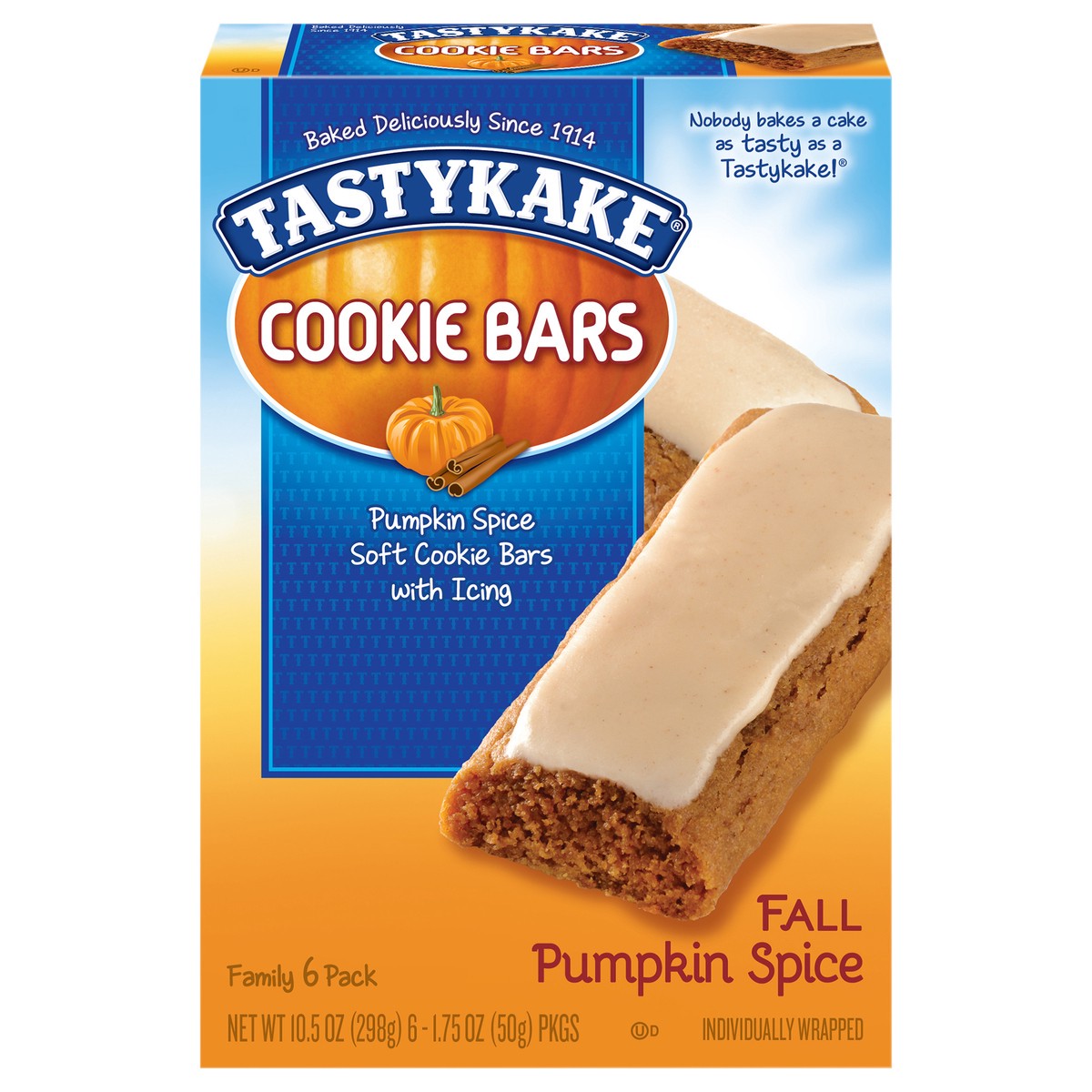 slide 1 of 9, Tastykake Fall Pumpkin Spice Cookie Bars 6 - 1.75 oz ea, 6 ct