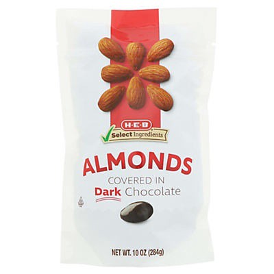 slide 1 of 1, H-E-B Dark Chocolate Almonds, 10 oz