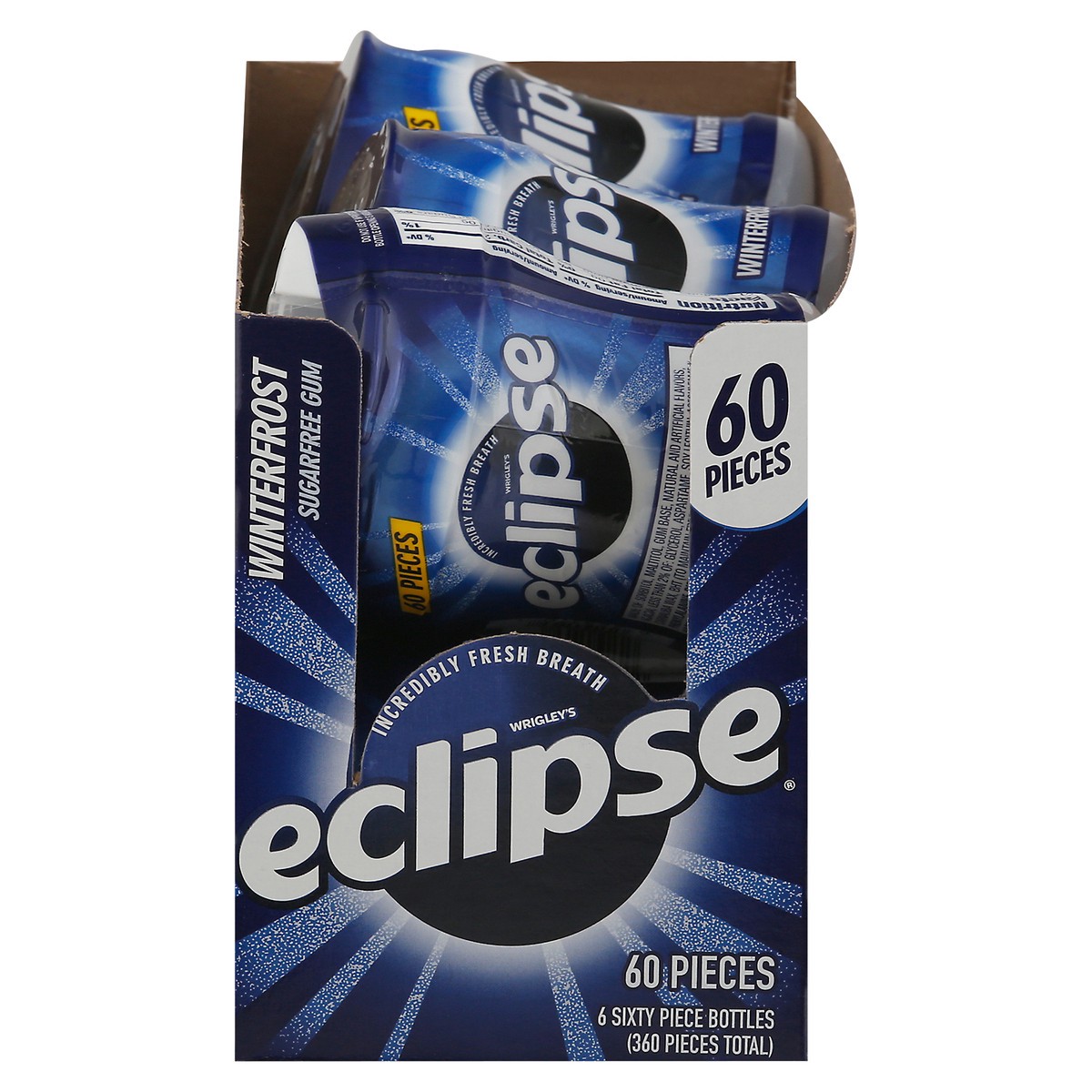 slide 1 of 5, ECLIPSE Winterfrost Sugarfree Gum, 60 piece bottle 6-Pack, 360 pc