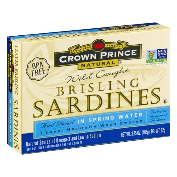 slide 1 of 2, Crown Prince Brisling Sardines In Water, 3.75 oz