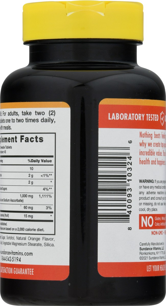 slide 7 of 9, Sundance Vitamins 1000 mg Natural Orange Flavor Chewable Vitamin C 90 Tablets, 90 ct
