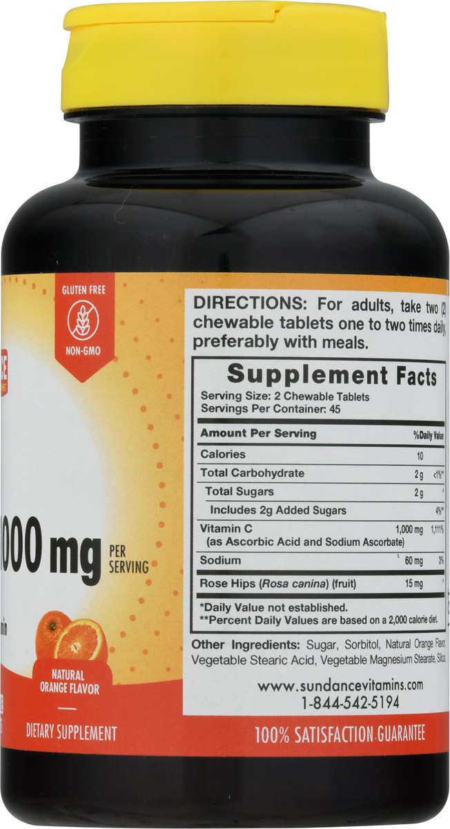 slide 9 of 9, Sundance Vitamins 1000 mg Natural Orange Flavor Chewable Vitamin C 90 Tablets, 90 ct
