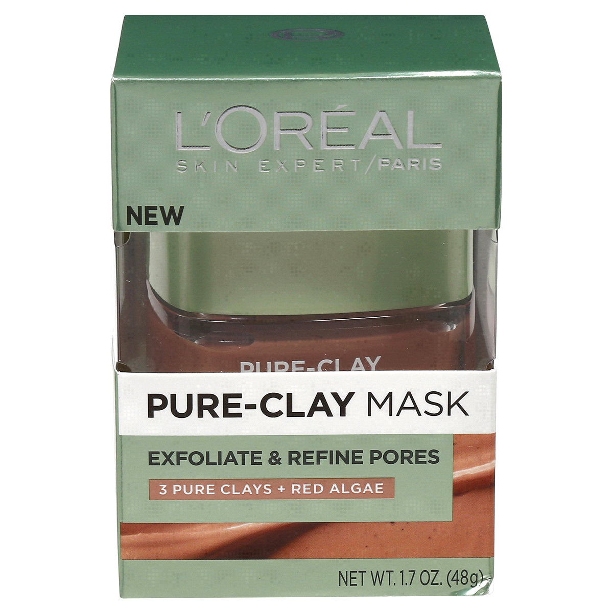 slide 1 of 1, L'Oréal Paris Exfoliate & Refine Pores Pure Clay Mask, 1.7 oz