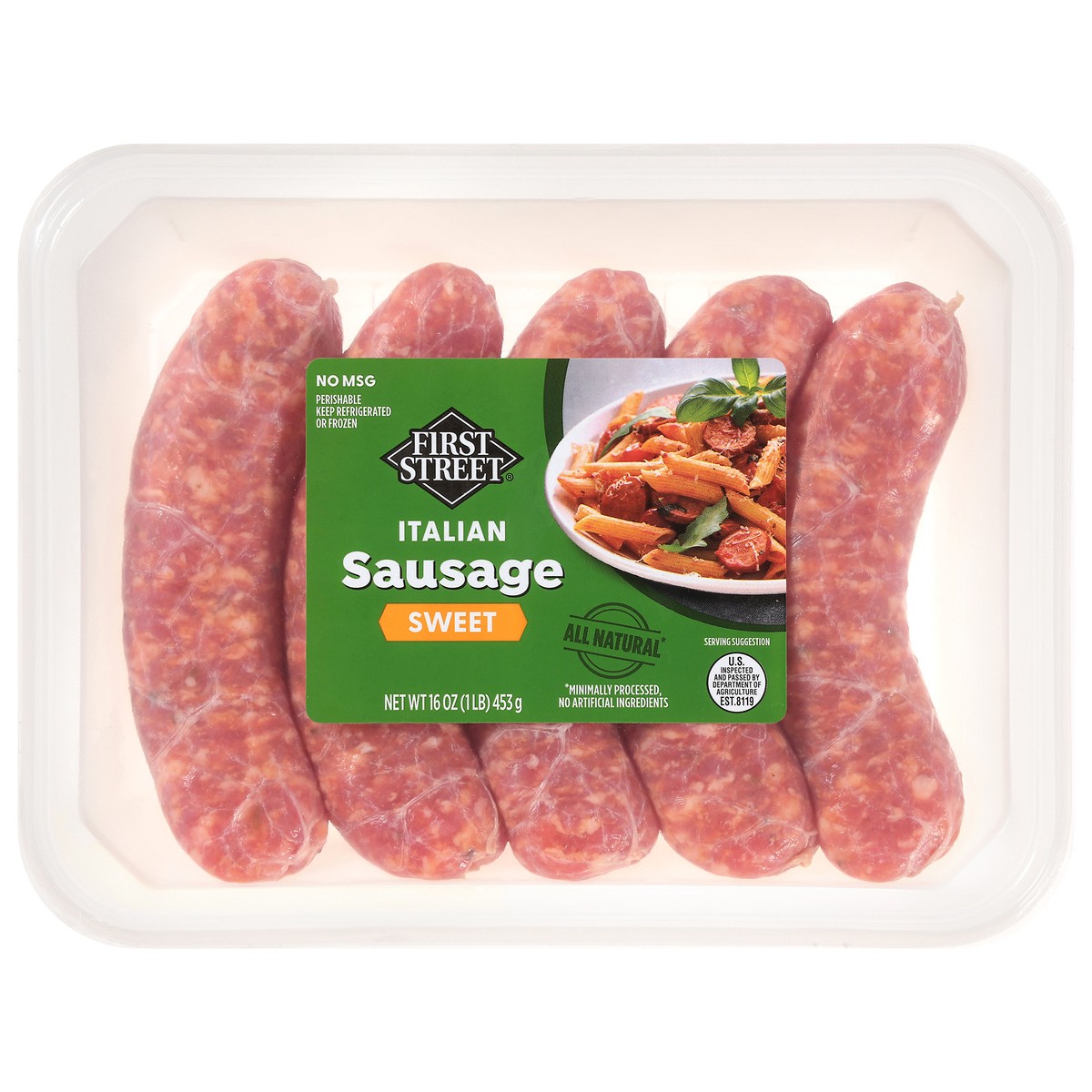 slide 1 of 13, First Street Sweet Italian Sausage, 16 oz