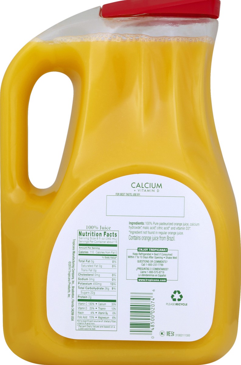 slide 5 of 6, Tropicana Pure Premium No Pulp Calcium + Vitamin D Orange Juice 118 Fluid Ounce Plastic Bottle, 118 fl oz