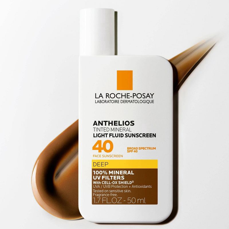 slide 3 of 8, La Roche-Posay Anthelios 40 Tinted Mineral Light-Fluid Sunscreen - 1.7 fl oz - Deep, 1.7 fl oz