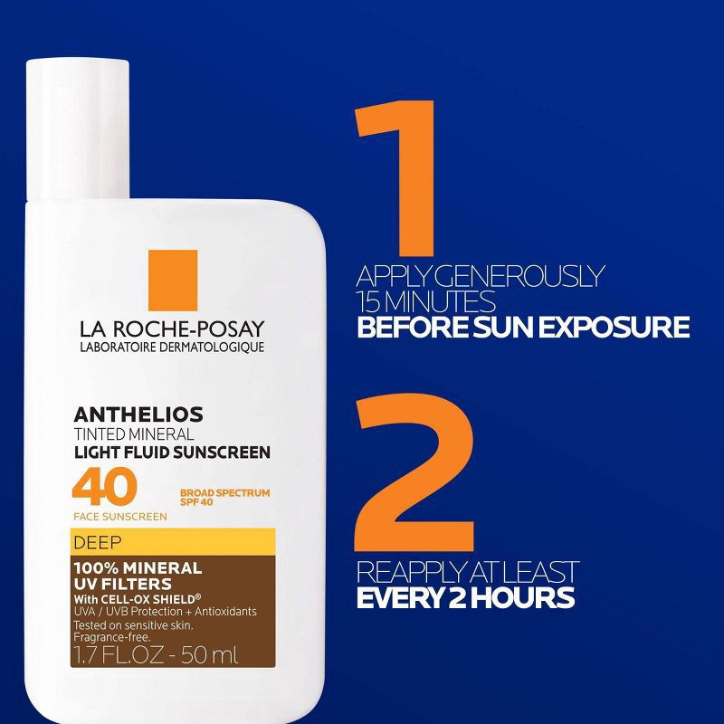 slide 2 of 8, La Roche-Posay Anthelios 40 Tinted Mineral Light-Fluid Sunscreen - 1.7 fl oz - Deep, 1.7 fl oz